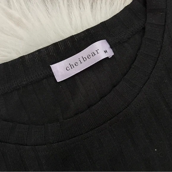 Cheibear Women’s Ribbed Pajama Set, Black, M - Picture 5 of 6